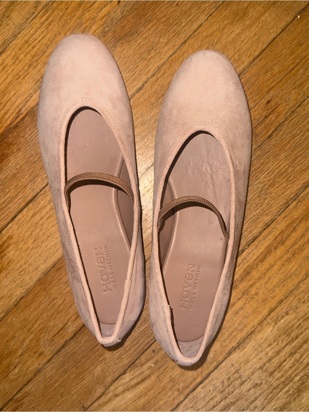 Haven Suede Ballet Flats with Elastic Strap in Blush Pink